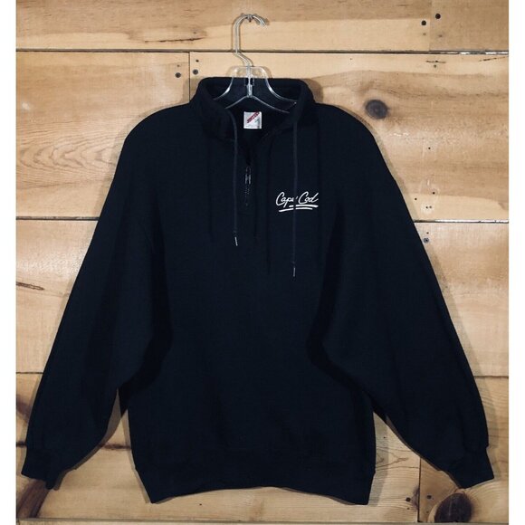 Vintage Jerzees Cape Cod 50/50 1/4 Zip Pullover Sweatshirt Mens Size Large Black - Picture 1 of 11